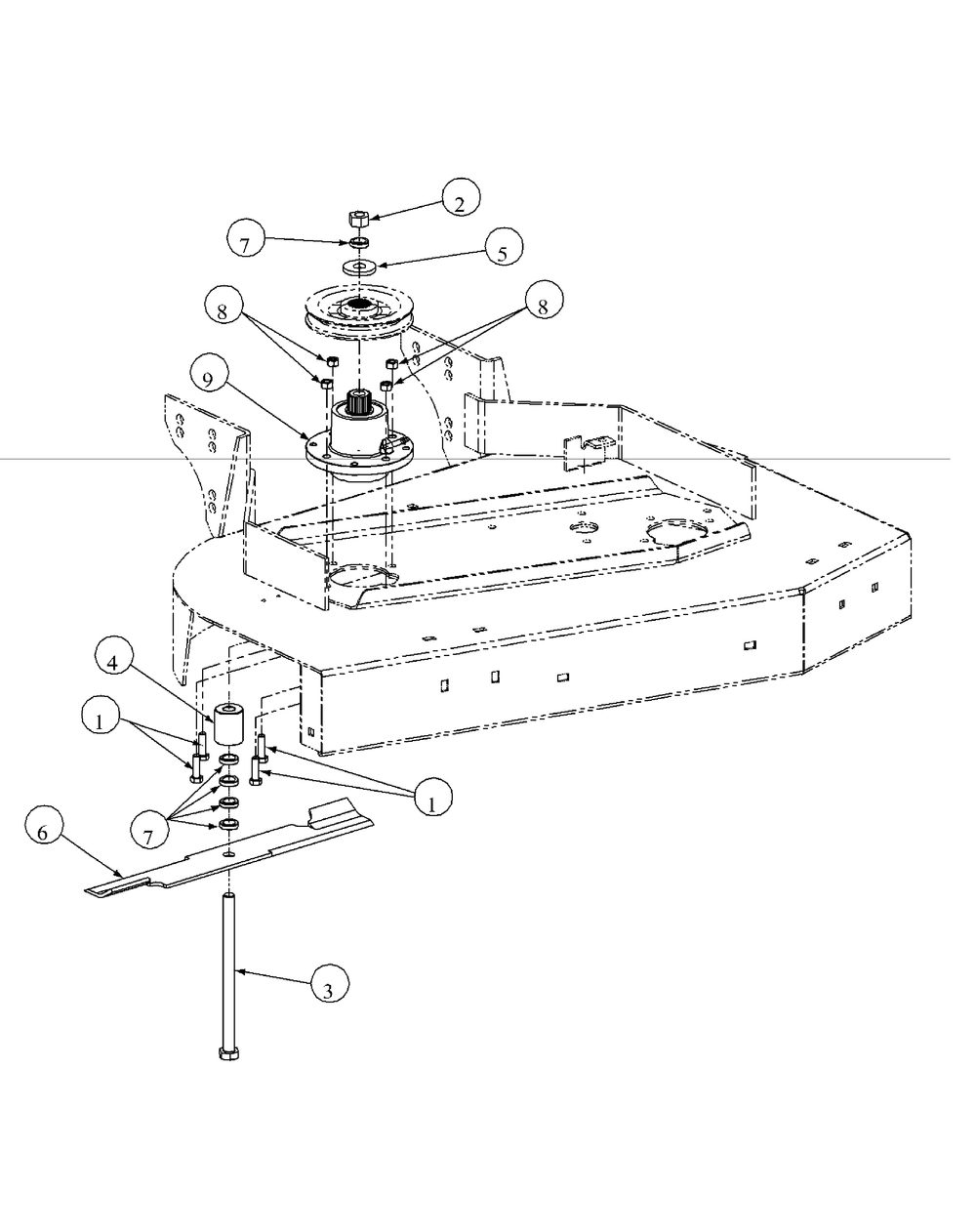 Spindle Assembly Diagram and Parts List for 55AE232S750-WAM Cub Cadet Lawn Mower